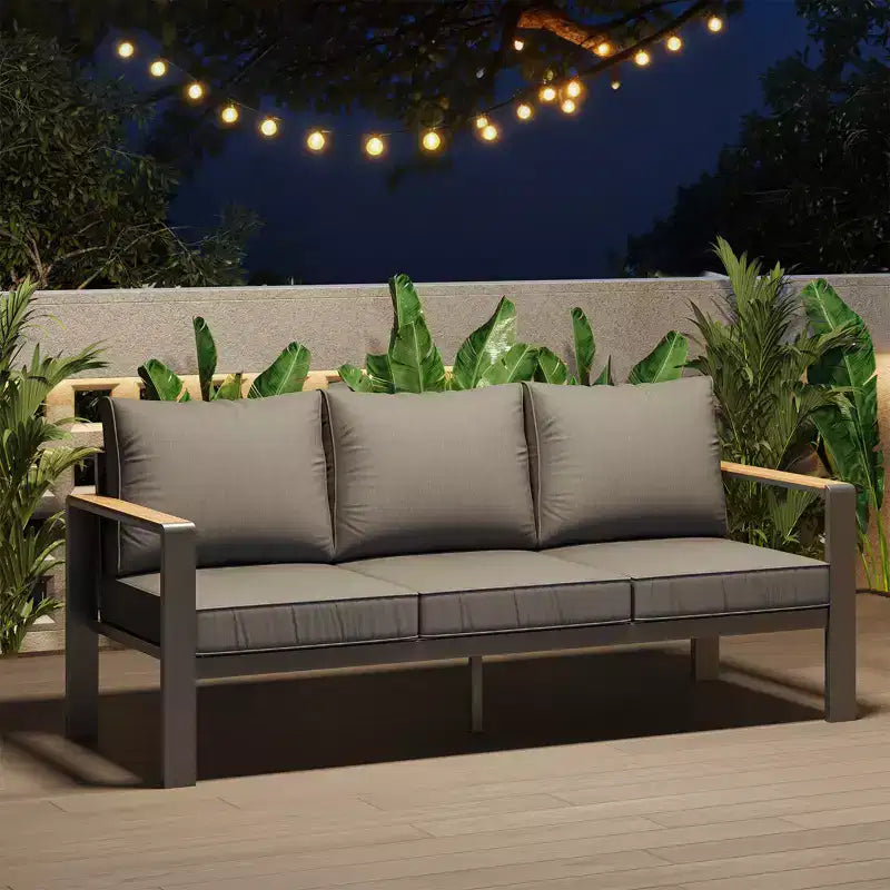 Ensemble de mobilier de patio en aluminium, canapé d’angle d’extérieur avec 5 coussins épais, 4 accoudoirs et table basse pour le jardin, la terrasse ou la cour