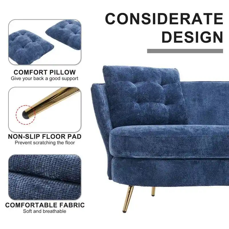 Gepolstertes Sofa mit goldfarbenen Metallbeinen, Club-Zweisitzer für Wohn- und Lesezimmer, Schlafzimmer, Apartment, kleine Räume und Wohnheime