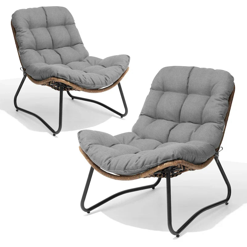 Papasan-Sessel aus PE-Rattan mit Kissen für drinnen und draußen