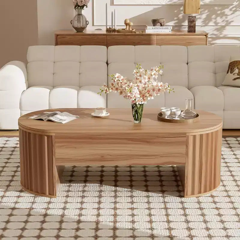 Salontafel van 47.2 met hefblad, ovale houten middentafel met verborgen opbergruimte, moderne cocktailtafel voor de woonkamer, slaapkamer of het kantoor