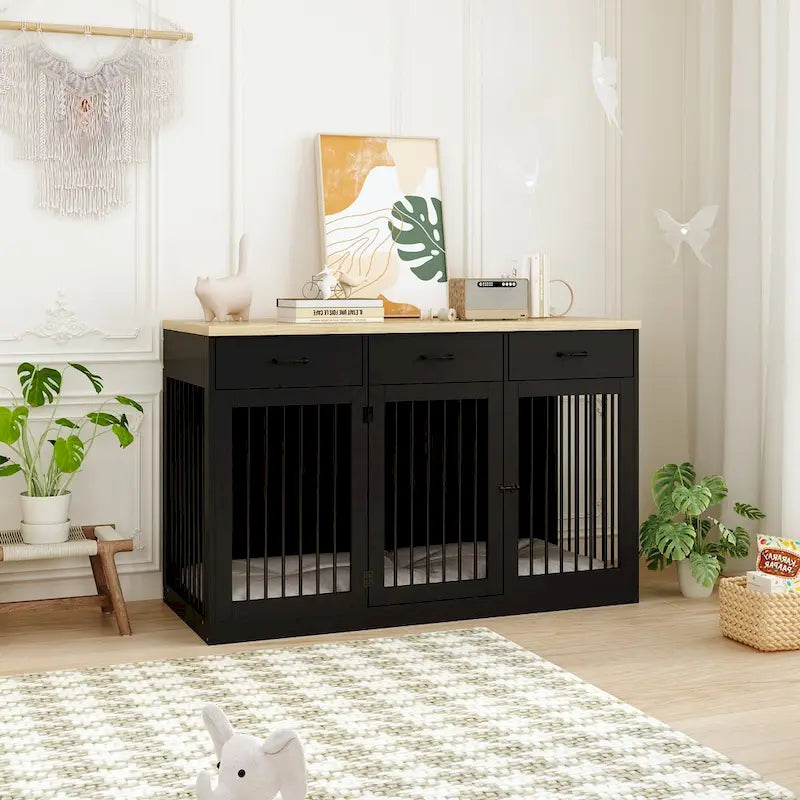 Moderne grote hondenbench met opberglades - elegante espressokleurige afwerking