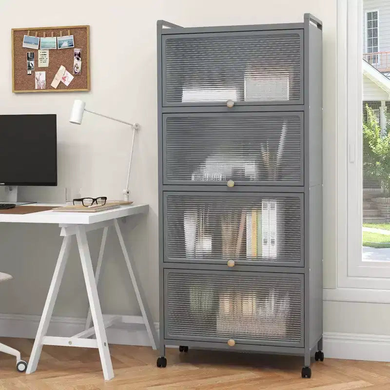 Étagère de cuisine Costway à 5 niveaux avec placard de rangement, support mobile pour micro-ondes et portes relevables, blanc/noir/gris/vert