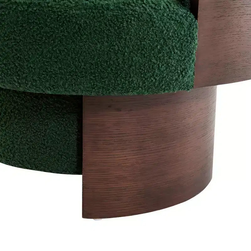 Whisen 360° draaibare kuipstoel met sculpturaal gebogen houten ontwerp, massief houten frame, 32 inch breed, veelzijdig voor woonkamer en slaapkamer