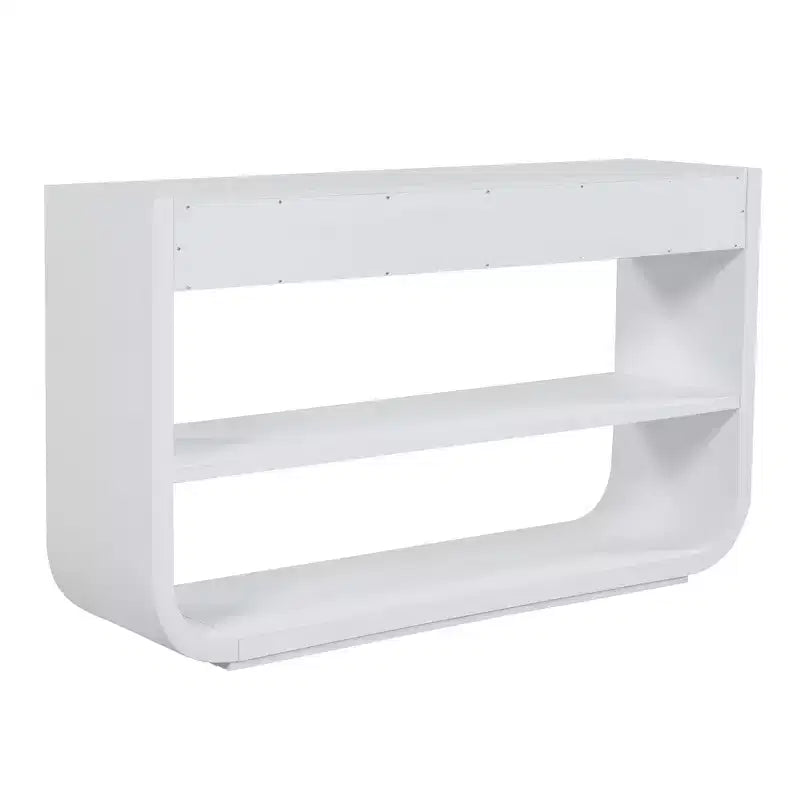 ModernLuxe gebogen sidetable, haltafel, bijzettafel naast de bank, displaystandaard en accenttafel met 3 softclose-lades en 2 open vakken
