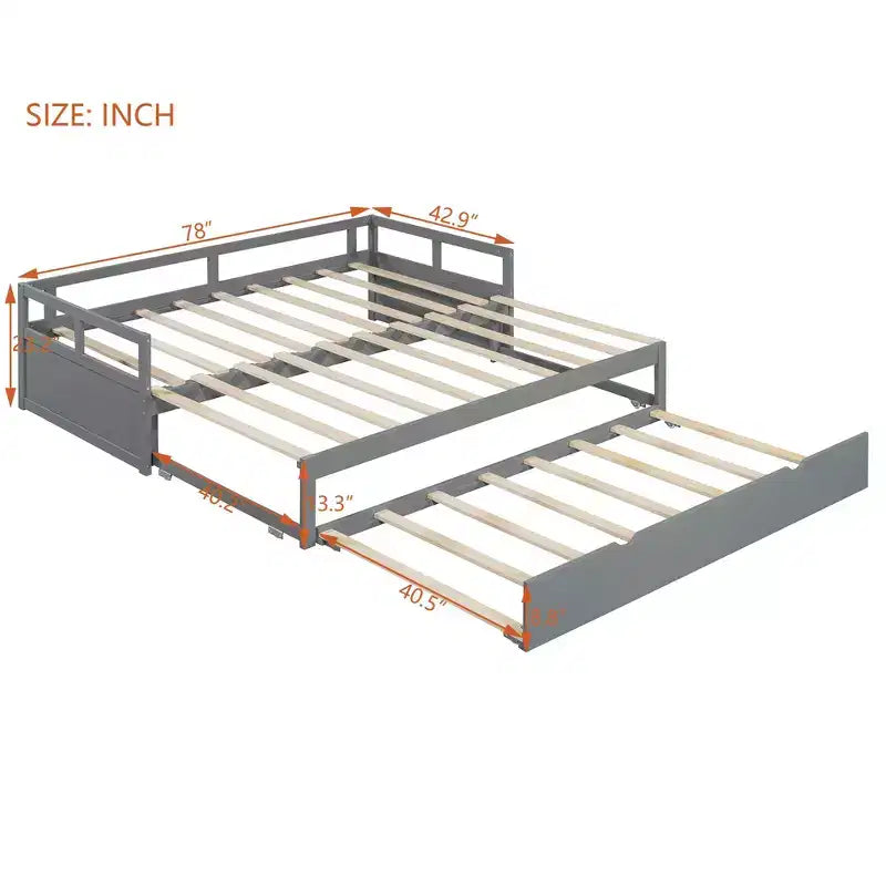 Okak Tagesbett in Einzelbettgröße mit ausziehbarem Design, Gästebett-Auszug/Schubladen und Sicherheitsgittern, Massivholz-Bettgestell für Jugendliche und Erwachsene
