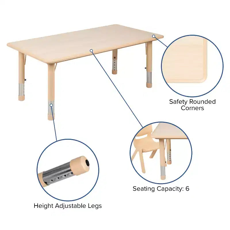 Ensemble table d’activités rectangulaire réglable en hauteur en plastique Emma and Oliver, 23.625W x 47.25L, avec 6 chaises