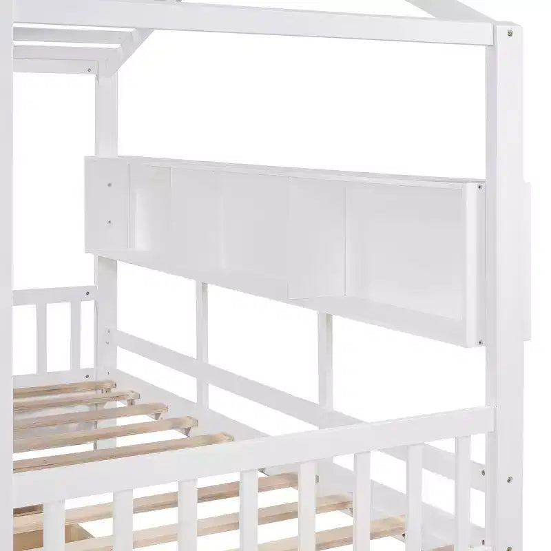 Whisen Hausbett in Einzelgröße für Kinder, Spielhausbett mit 2 Schubladen und Ablage