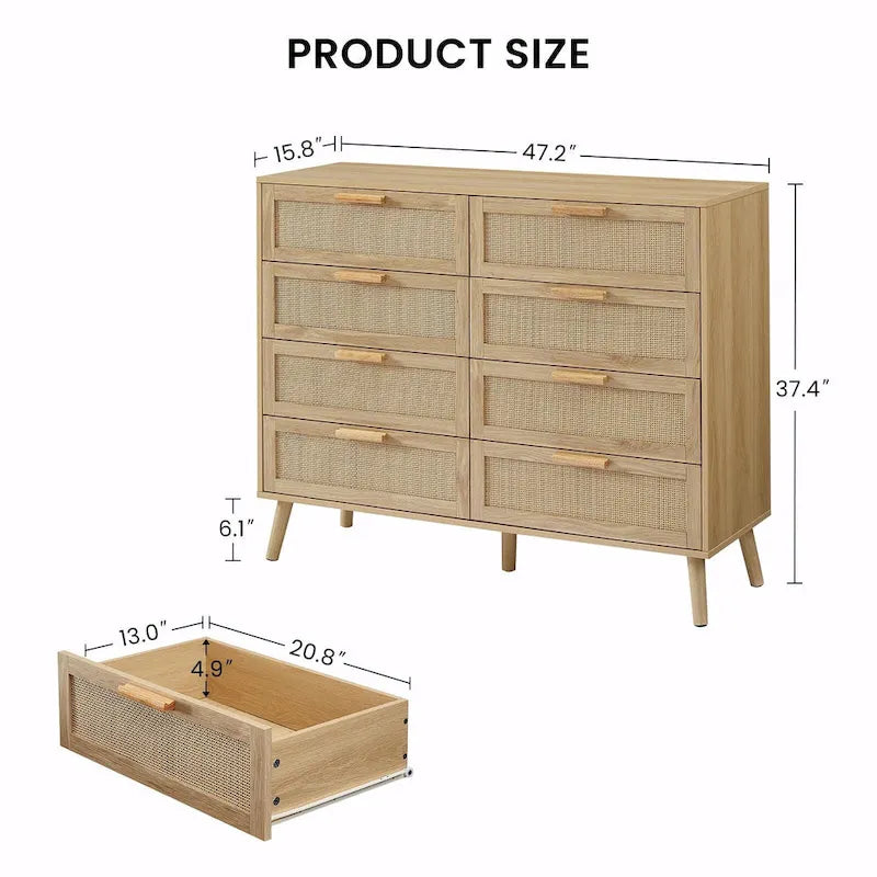 Bedroom Dresser with Rattan Fronts