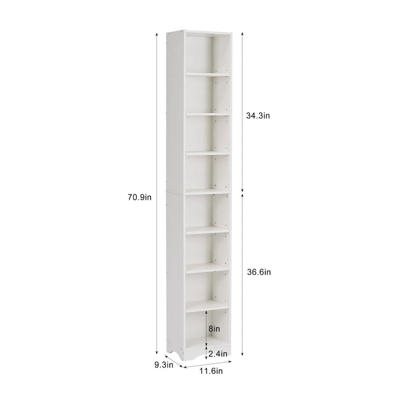 Armoire à linge étroite VECELO de 70.9 pouces de haut pour salle de bains, meuble de rangement autoportant en bois massif à 8 niveaux