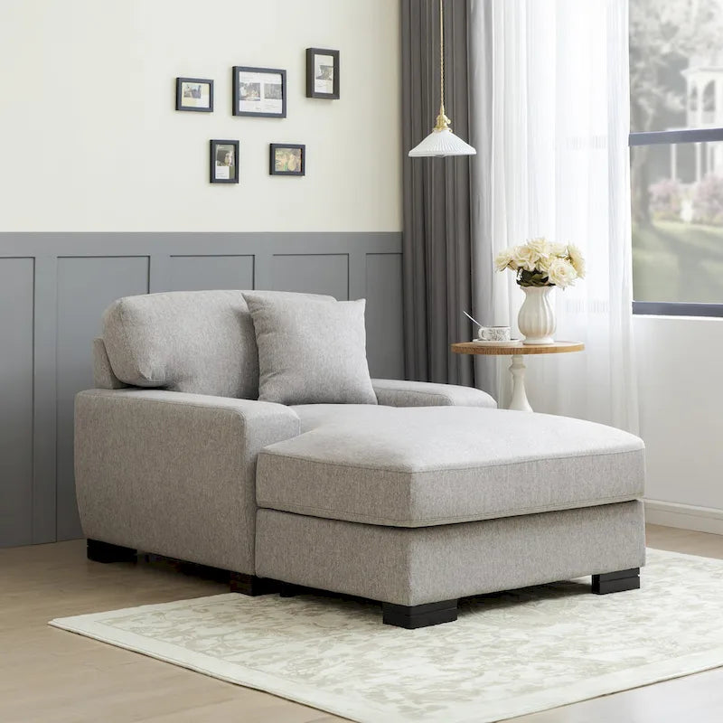 Moderne extra grote chaise longue-slaapbank in mid-century-stijl met kussen