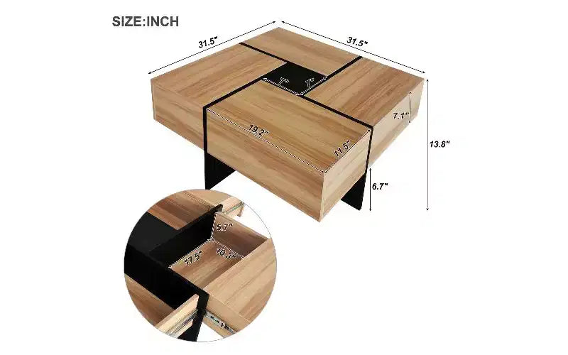 Table basse extensible avec plateau-puzzle et 4 compartiments de rangement cachés