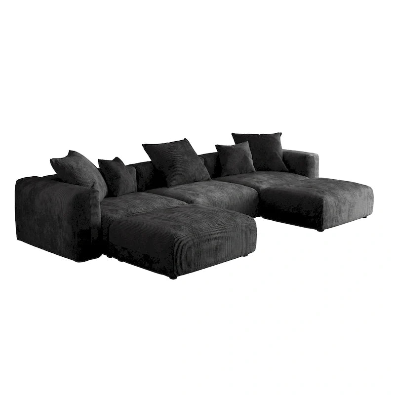 Canapé modulable d’angle de 141.73, canapé en velours côtelé en U avec poufs