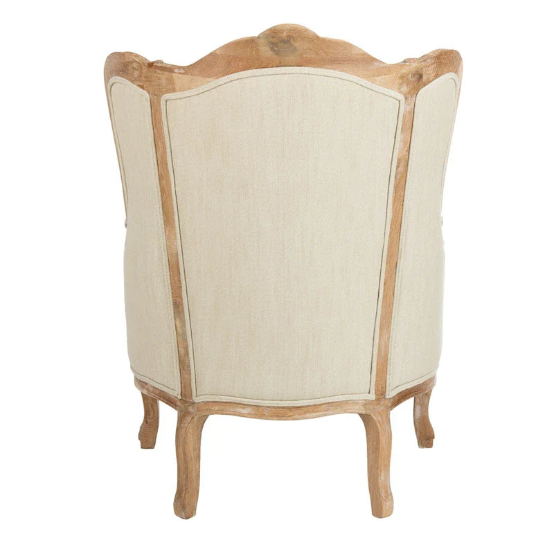 SAFAVIEH Couture Kali-vleugelstoel van eikenhout en natuurlijk linnen - 34Wx34Dx40H