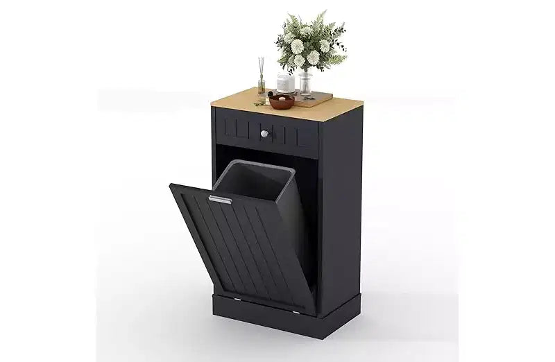 COZONY Holzschrank für Mülltrennung mit versteckter Schublade, freistehender, haustiersicherer Küchenabfalleimerhalter, platzsparendes Design