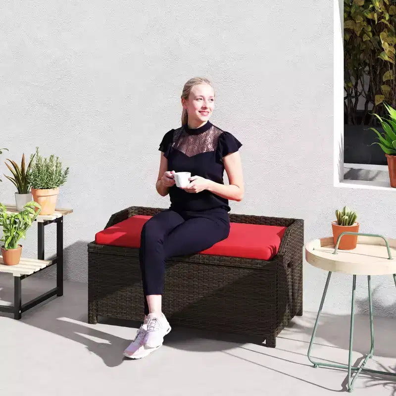 Banc de rangement extérieur en osier avec coussin