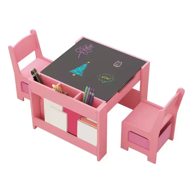 4-in-1-Aktivitätstisch-Set mit abnehmbarer Tischplatte, Tisch-Set mit Schubladen und Bücherregal, vielseitige Kindermöbel für Kleinkinder zum Malen und Lesen