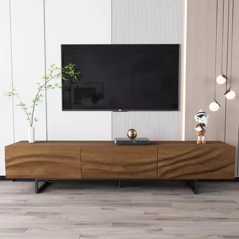 Moderner TV-Ständer, 82.83 Zoll, mit Schubladen aus Massivholz und Lüftungsschlitzen, Medienkonsole fürs Wohnzimmer