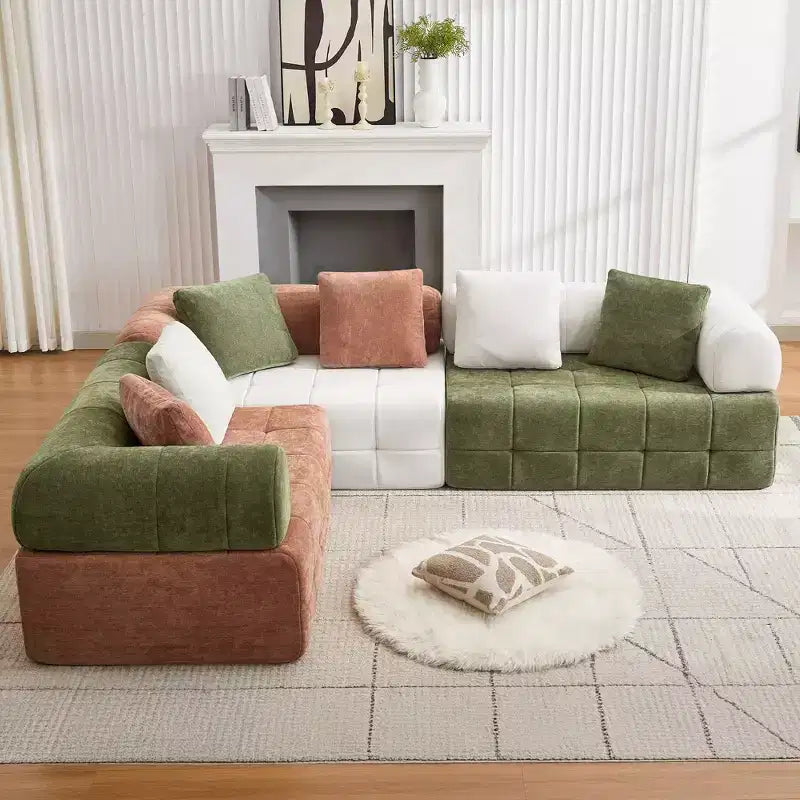 110.23 in. W modulares 4-Sitzer-Chenillesofa im Colorblock-Design mit geschwungenen Armlehnen