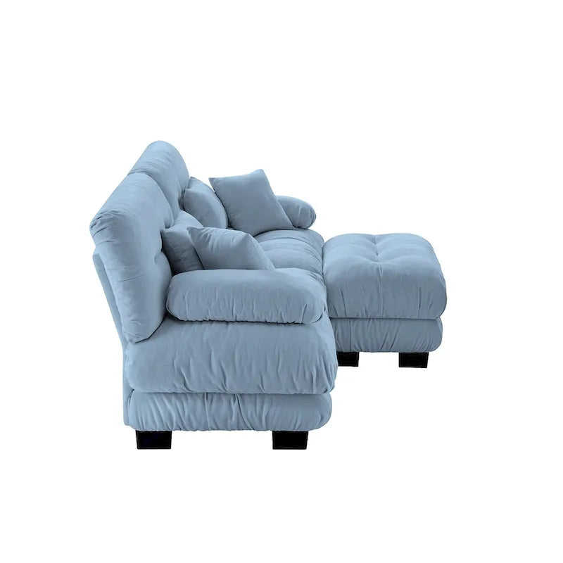 Ecksofa in L-Form, Chenille-Zweisitzer mit Lendenkissen