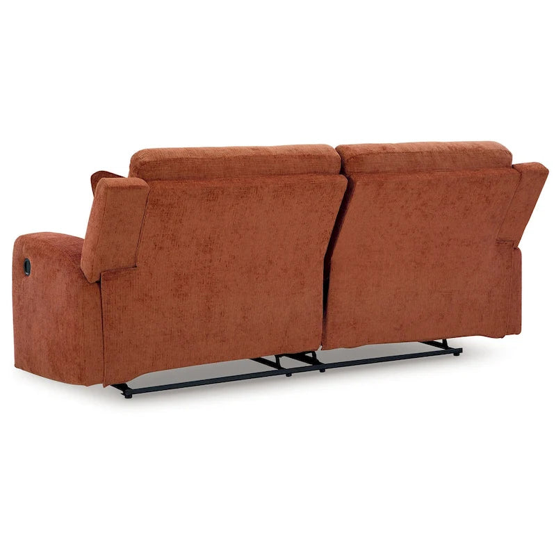 87 handmatige relaxbank met gecapitonneerde rugleuning en 2 sierkussens | kruidige oranje kleur