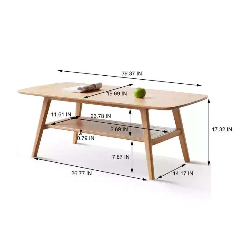 GDFStudio Wright moderne rechthoekige salontafel van massief eikenhout met opbergplank