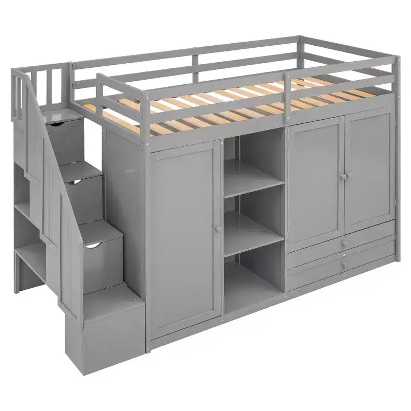 93.3 Functional Loft Bed with Wardrobes, Shelves, Drawers and Storage Ladder