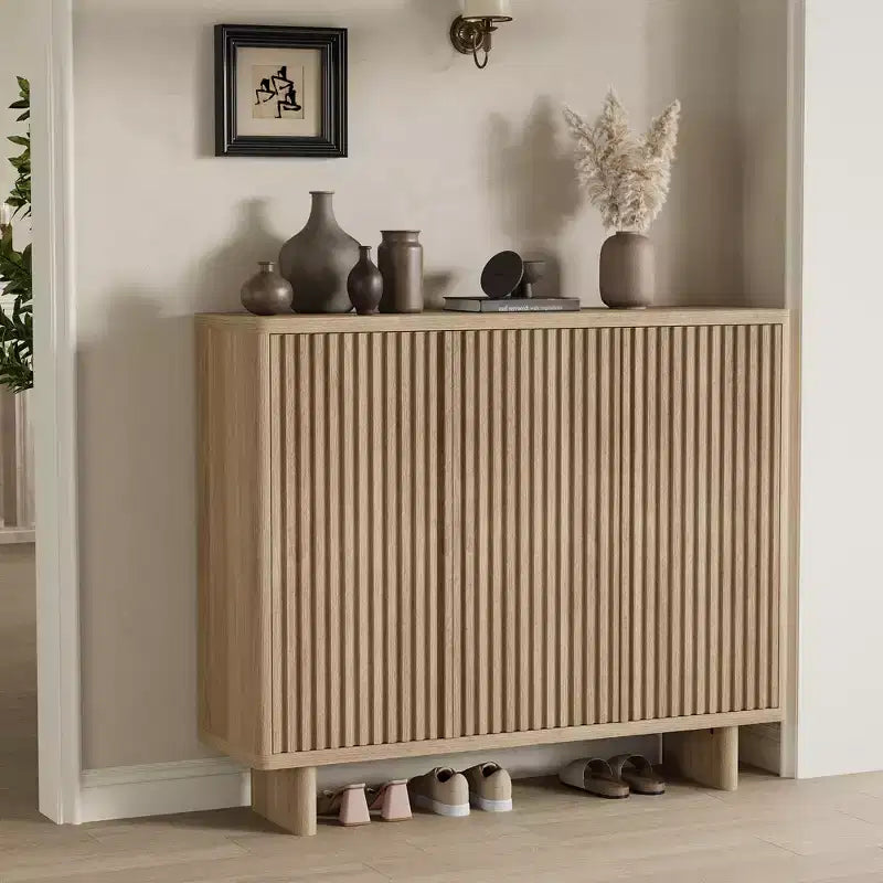 Acekool Schuhschrank für 46 Paar Schuhe mit geriffelter Tür, 5-stufiger Aufbewahrungsschrank, rustikale Sitzbank für den Flur, 41.5H