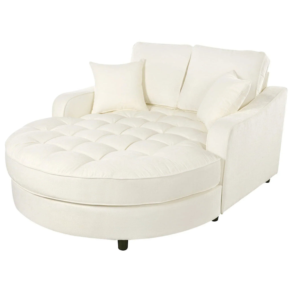Chaiselongue-Schlafsofa aus Chenille, gepolstertes Sofa mit gesteppter Rückenlehne und 2 abnehmbaren Kissen für das Wohnzimmer