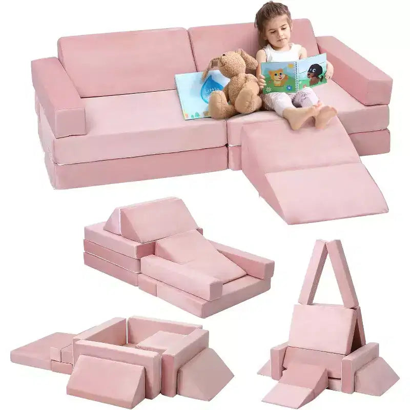 Kletter-Sofa für drinnen, 12-teiliges modulares Spielsofa mit quadratischem Bällebad und Kletterrampe, Spielset mit Polstern