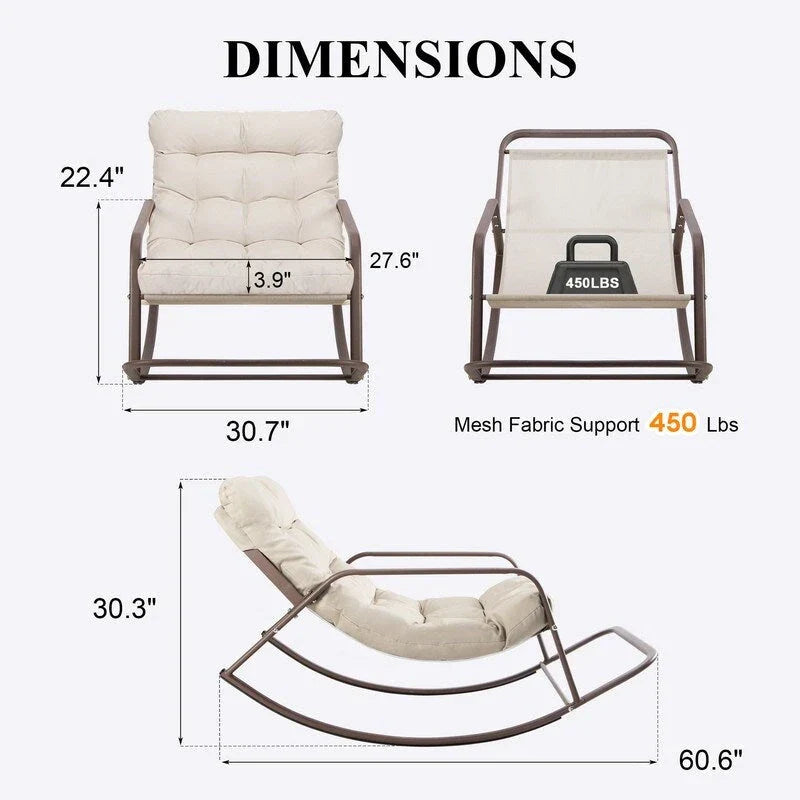 Übergroßer Schaukel-Loungesessel, extra großer Outdoor-Liegestuhl für 450 lbs mit wasserabweisenden Kissen