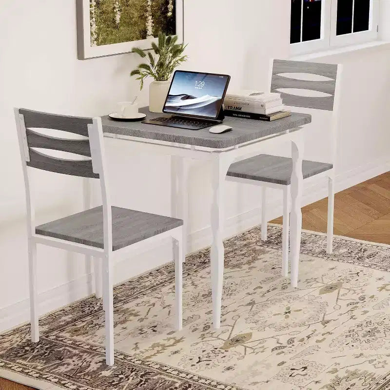 Eetset van 3 delen voor kleine ruimtes, tafel en 2 stoelen met spiraalpoten, compacte keukentafelset voor appartementen