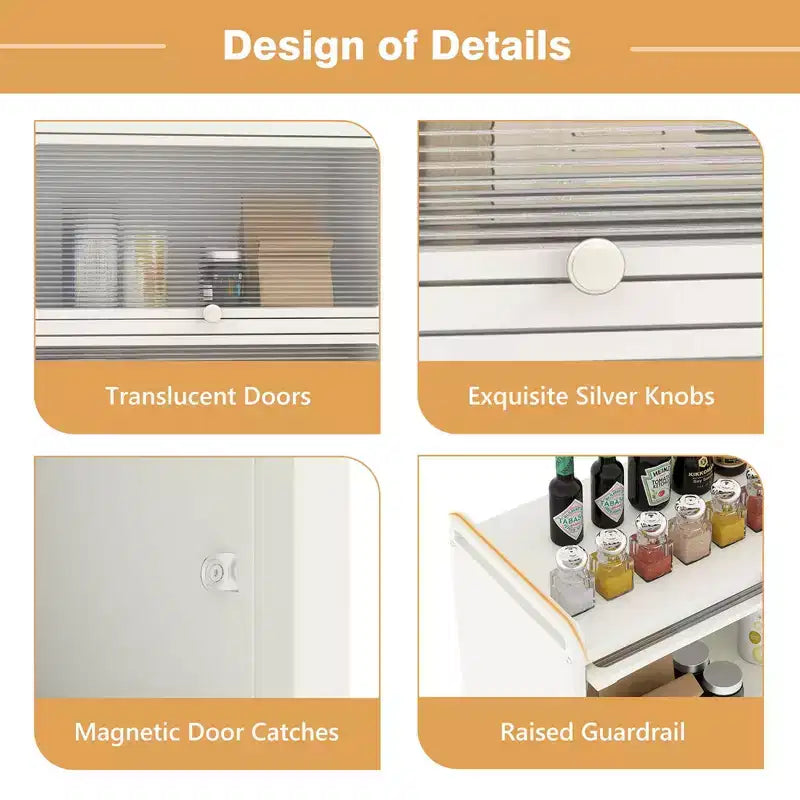 Étagère de cuisine Costway à 5 niveaux avec placard de rangement, support mobile pour micro-ondes et portes relevables, blanc/noir/gris/vert