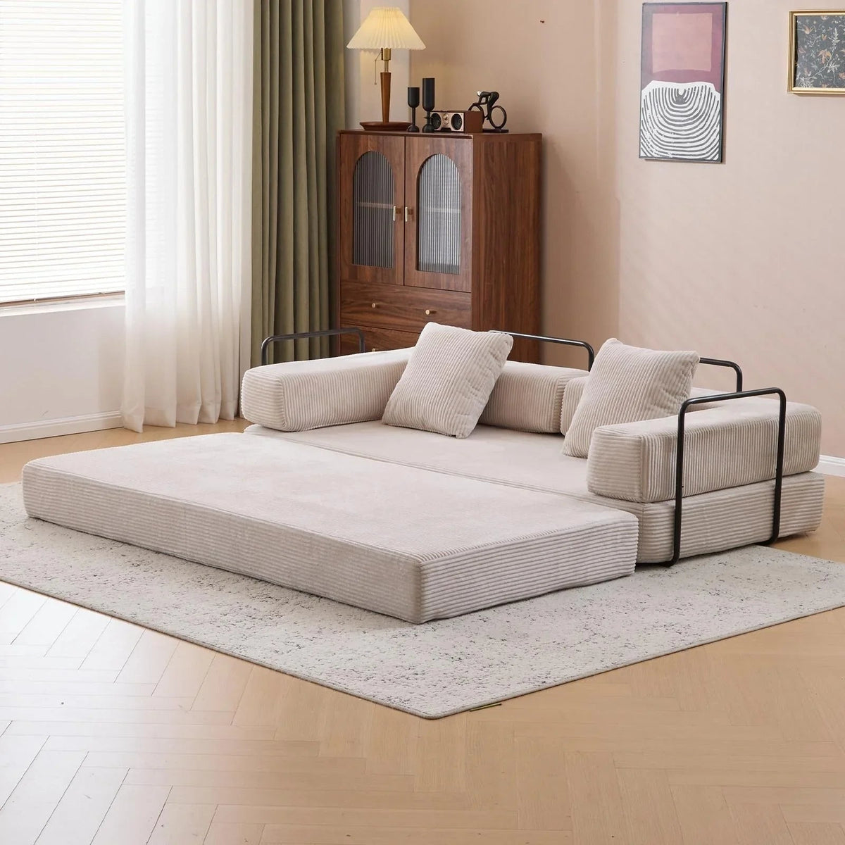 Verwandelbares Bodensofa-Bett mit Kissenlehne aus Chenille für Wohnzimmer und Schlafzimmer