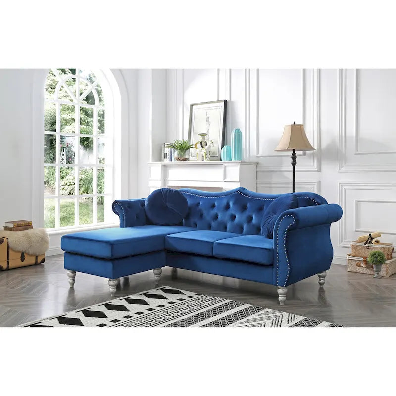 Hollywood-fluwelen bank met omkeerbare chaise longue