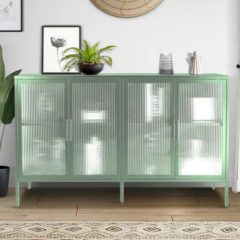 Metallschrank mit gehärteter Glasscheibe und verstellbarem Einlegeboden