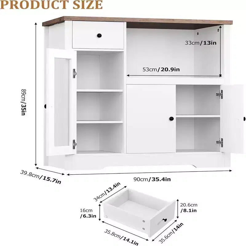 Küchen-Mikrowellenschrank mit Stauraum, 3 Türen, 1 Schublade und verstellbaren Einlegeböden, Vorratsschrank