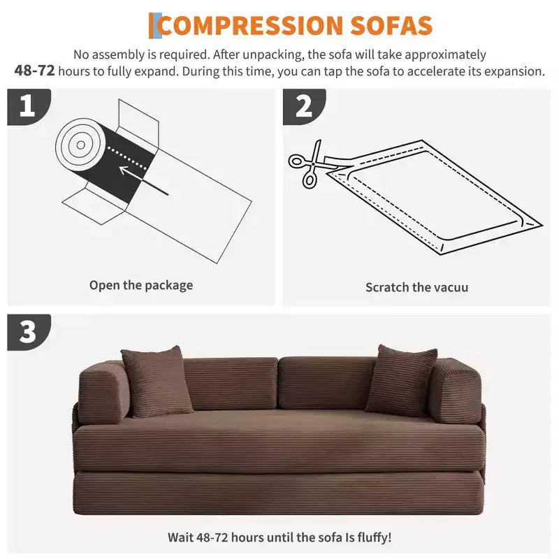 Modernes 79-Futon-Schlafsofa aus Cord für kleine Räume, 5-in-1-Couch mit abnehmbaren Armlehnen und Kissen