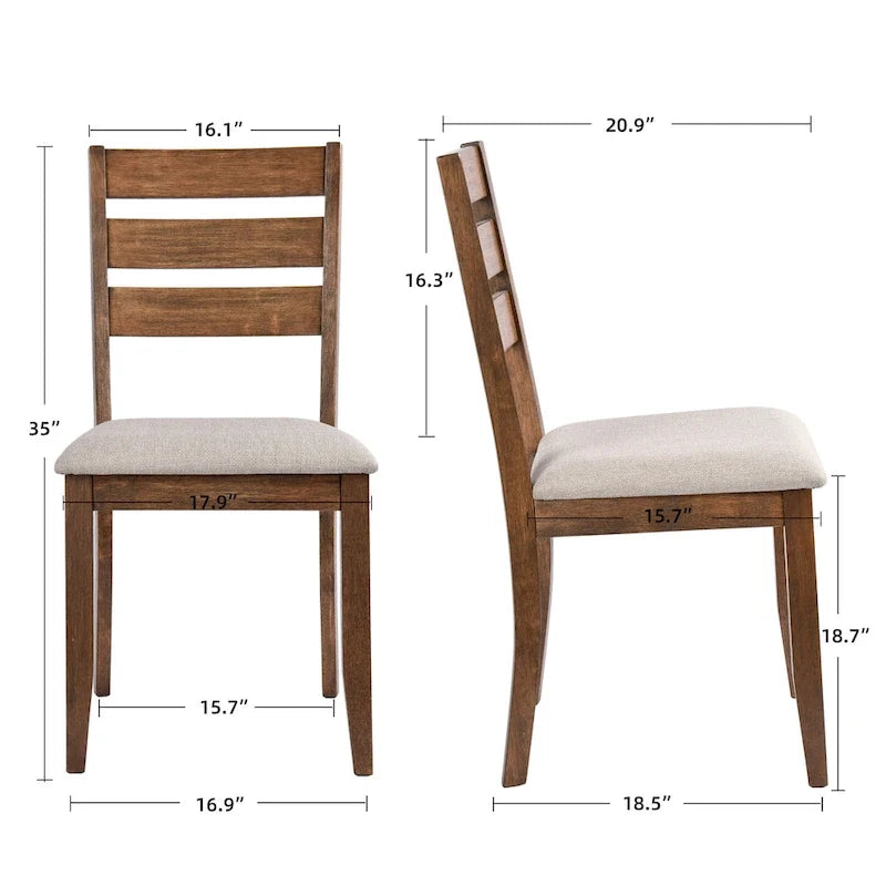 5-teiliges Esszimmer-Set aus Massivholz, 47L (1 Tisch + 4 Stühle mit Sprossenlehne)