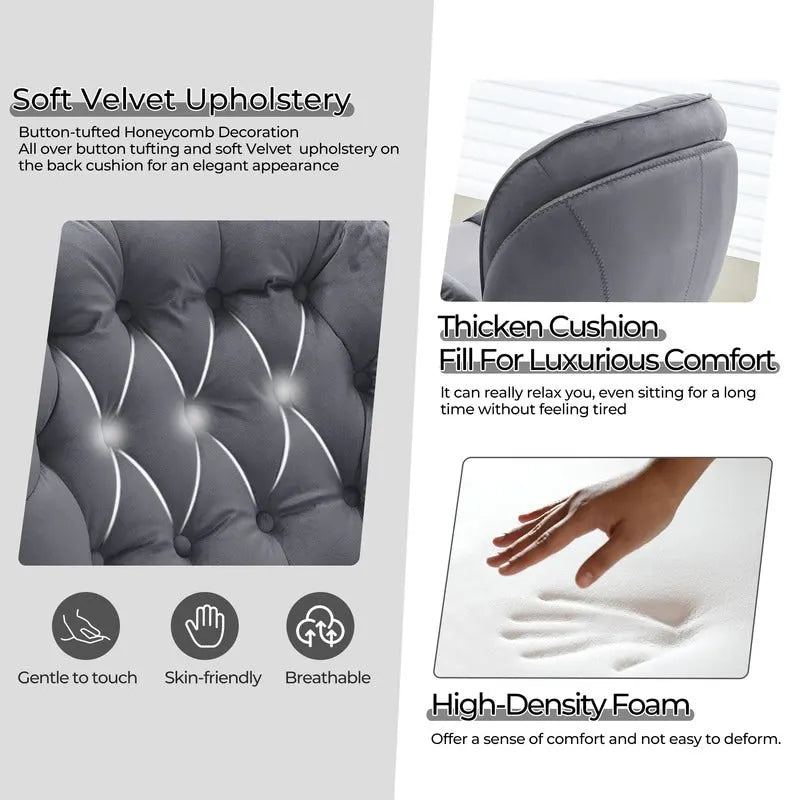 Fluwelen draaifauteuil met voetenbank, ronde leesfauteuil met voetenbankset, 360 draaibaar, metalen frame