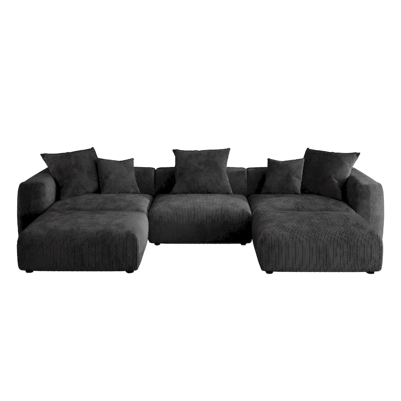 Canapé modulable d’angle de 141.73, canapé en velours côtelé en U avec poufs