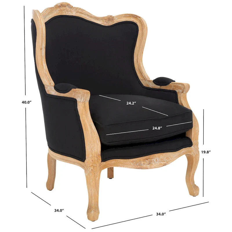 SAFAVIEH Couture Kali-vleugelstoel van eikenhout en natuurlijk linnen - 34Wx34Dx40H