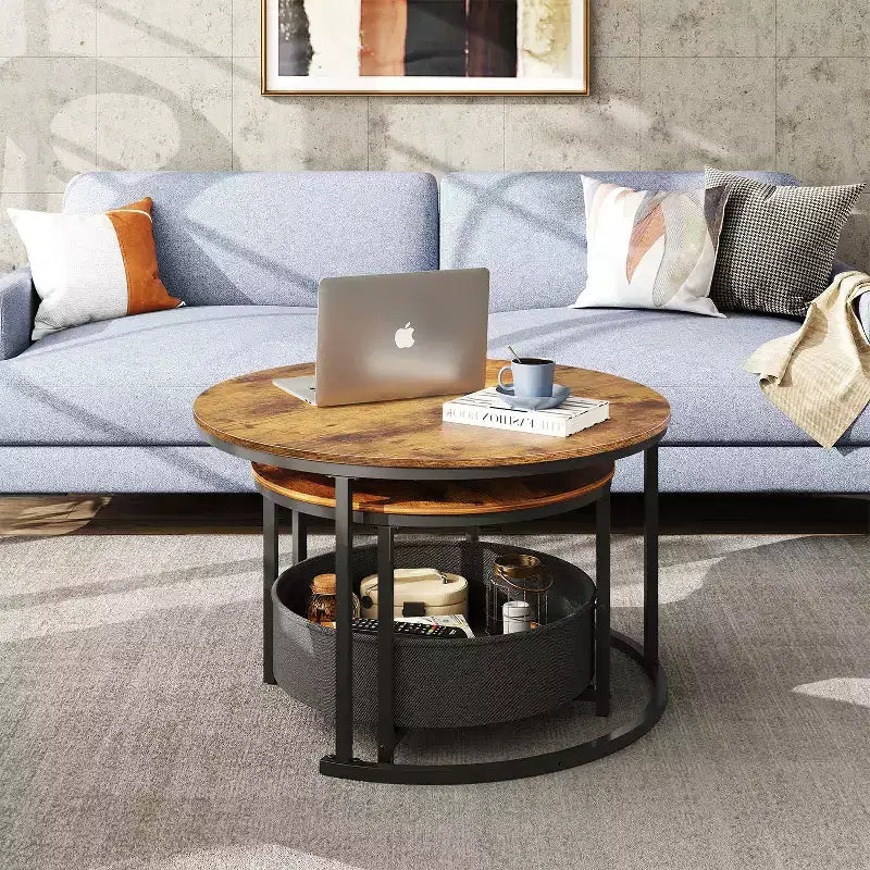 GALAXHERO set van 2 ronde nesttafels - salontafels van 31.5 met opbergruimte en metalen frame voor woonkamer/appartement