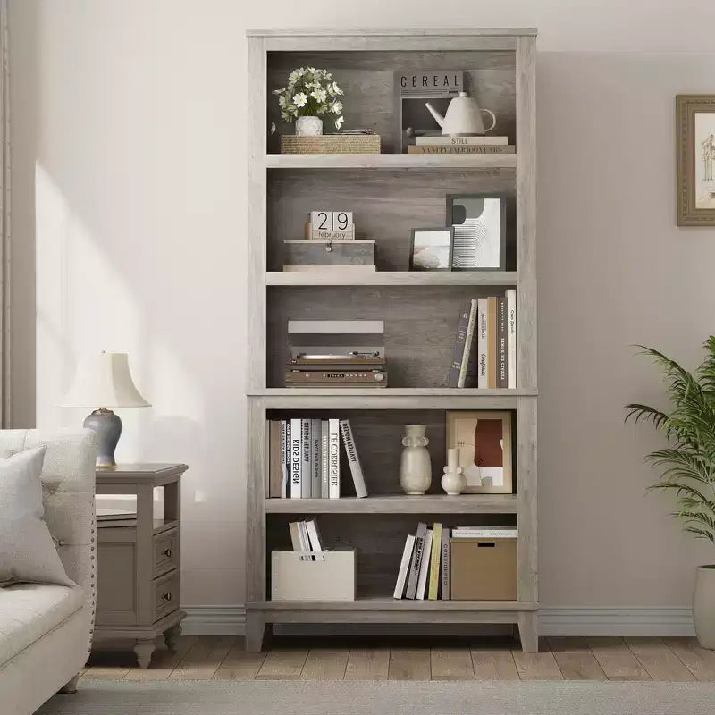 GustoWave 71 Zoll hohes Bücherregal mit verstellbaren Regalböden, 31.5 Zoll breit, Holzregal mit 5 Ebenen im Farmhouse-Stil, Vintage-Bücherregal