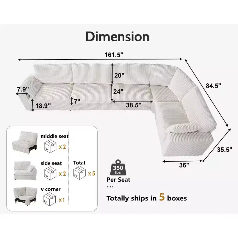 Modulares Cordsofa von Dyonery mit waschbaren Bezügen