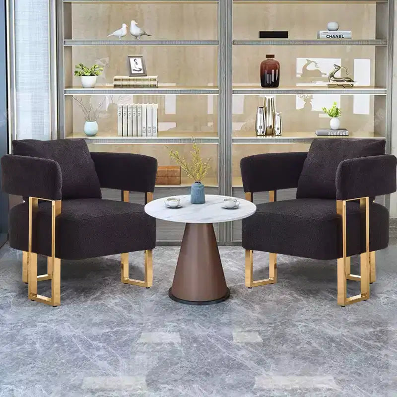 Set van 2 moderne gestoffeerde fauteuils met gouden metalen poten voor woonkamer, slaapkamer of kantoor
