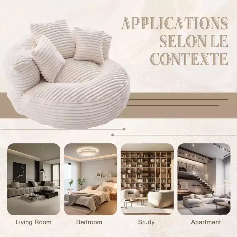 Sitzsacksofa für Erwachsene und Kinder, übergroßer Cord-Sitzsack mit 3 Kissen und Armlehnen für Wohnzimmer und Schlafzimmer - ModernLuxe
