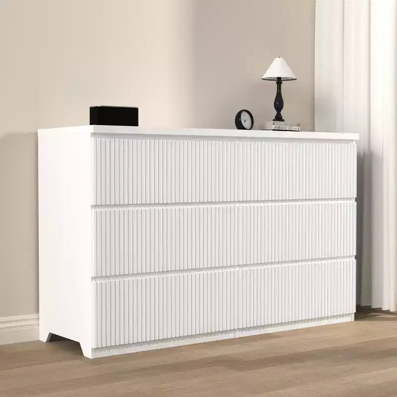 Kommode mit 6 Schubladen fürs Schlafzimmer, geriffelte Kommode mit einer Breite von 47, TV-Ständer aus Holz, Aufbewahrung für Kleidung im Schlafzimmer, Flur und Eingangsbereich