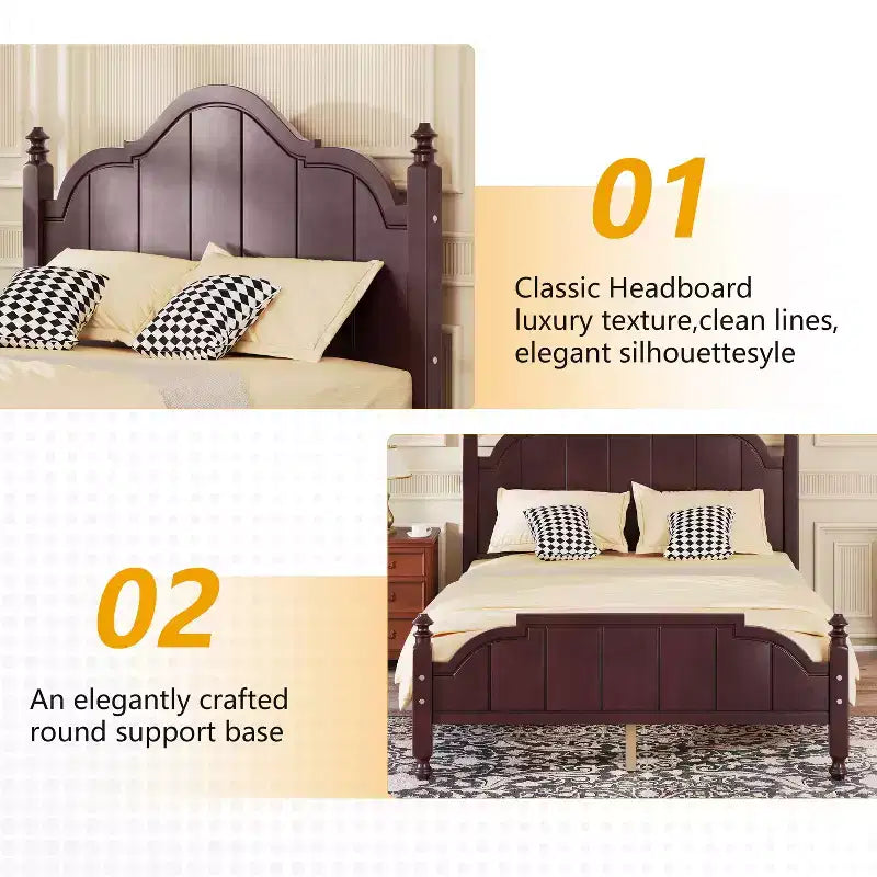 Vintage-Queen-Plattformbettgestell - Massives Kiefernholz, MDF-Kopfteil, kein Boxspring erforderlich