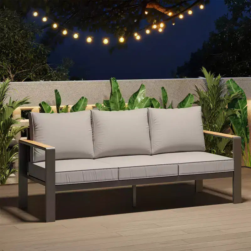 Ensemble de mobilier de patio en aluminium, canapé d’angle d’extérieur avec 5 coussins épais, 4 accoudoirs et table basse pour le jardin, la terrasse ou la cour