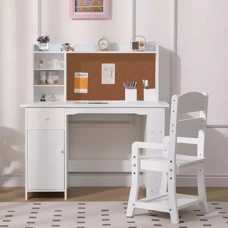 Bureau et chaise pour enfant, ensemble pour garçons et filles, bureau d'écriture en bois avec bibliothèque, tableau d'affichage, placard et tiroir, pour les 3-8 ans